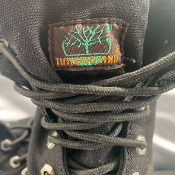 Vintage Timberland All Black (12) Lace-Up Boots; bottom suede top half canvas - Picture 11 of 16